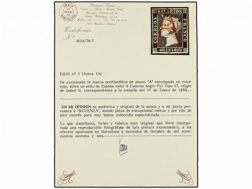° ESPAÑA. Ed. 1. 6 cu. negro, tipo I posición 17. Mat. "A" e