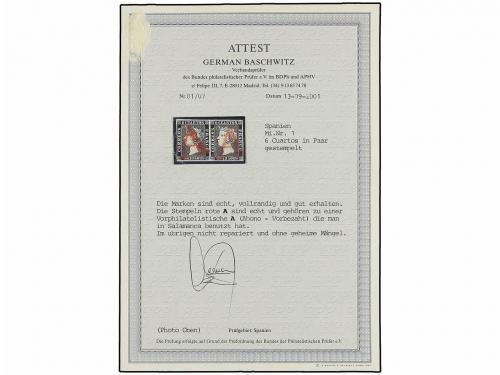 ° ESPAÑA. Ed. 1. 6 cu. negro, tipo I posiciones 16, 17. Pare