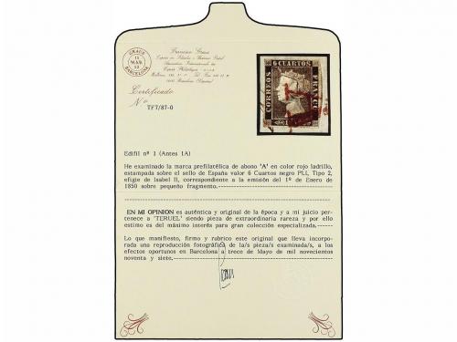 Δ ESPAÑA. Ed. 1. 6 cu. negro, tipo I posición 2 sobre pequeñ