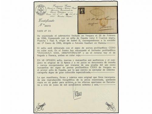 ✉ ESPAÑA. Ed. 1. 1850. VERGARA a HUESCA. 6 cu. negro, tipo I