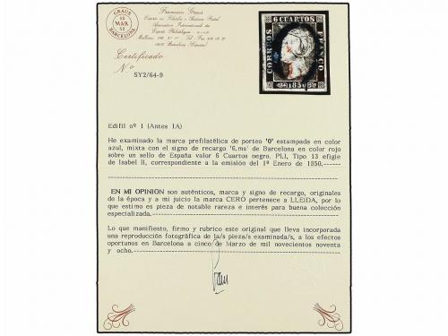 ° ESPAÑA. Ed. 1. 6 cu. negro, tipo I posición 13. Mat. "O" e