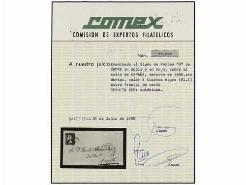 ✉ ESPAÑA. Ed. 1. 1850. FRONTAL. ZAFRA a TRUJILLO. 6 cu. negr