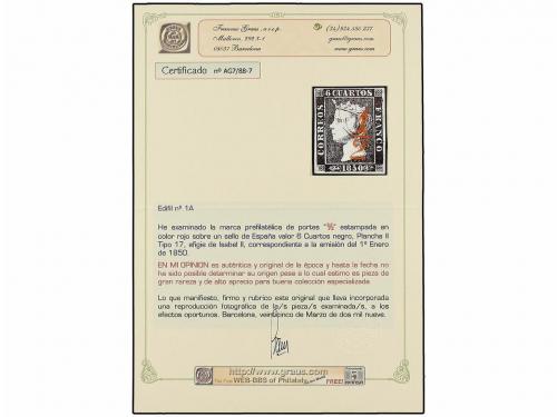 ° ESPAÑA. Ed. 1. 6 cu. negro, tipo I posición 17. Mat. 1/2 e