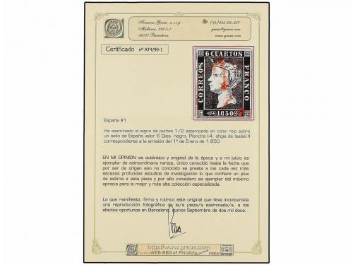 ° ESPAÑA. Ed. 1. 6 cu. negro, tipo I posición 4. Mat. 1/2 en