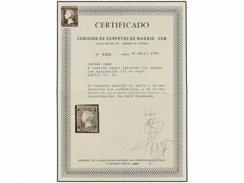 ° ESPAÑA. Ed. 1. 6 cu. negro, tipo I posición 21. Mat. 1/2 e