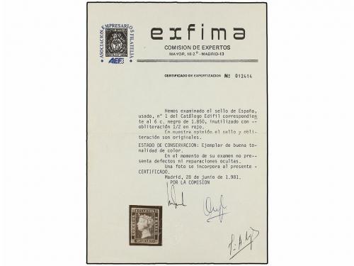 ° ESPAÑA. Ed. 1. 6 cu. negro, tipo I posición 21. Mat. 1/2 e