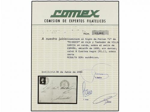 ✉ ESPAÑA. Ed. 1. 1850. VILLAGARCÍA a RIVADEO. 6 cu. negro, t