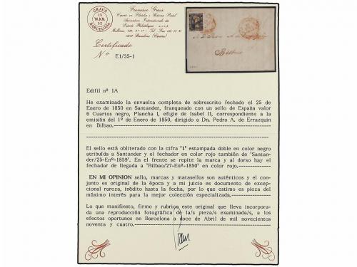✉ ESPAÑA. Ed. 1. 1850. SANTANDER a BILBAO. 6 cu. negro, tipo