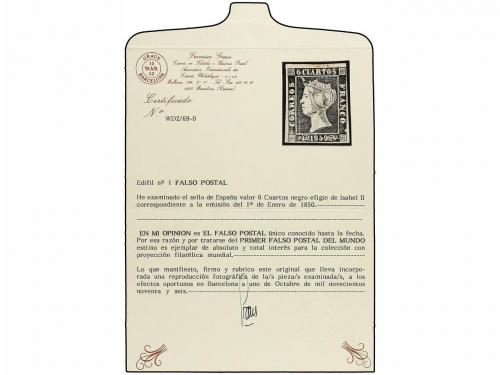 (*) ESPAÑA. Ed. 1. 6 cu. negro. FALSO POSTAL detectado solam