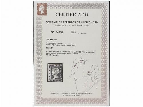 (*) ESPAÑA. Ed. 1. 6 cu. negro. FALSO POSTAL detectado solam