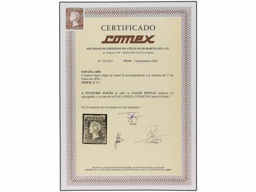 (*) ESPAÑA. Ed. 1. 6 cu. negro. FALSO POSTAL detectado solam