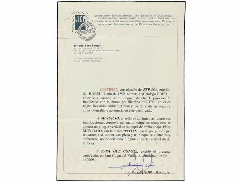 ° ESPAÑA. Ed. 1. 6 cu. negro, tipo I posición 6. Mat. POTES 