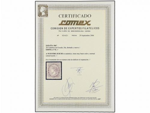* ESPAÑA. Ed. 92. 20 cts. lila. Color y centraje perfectos.