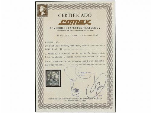 * ESPAÑA. Ed. 146. 20 cts. verde. Excelente color y centraje
