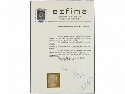 * ESPAÑA. Ed. 146. 20 cts. verde. Excelente color y centraje