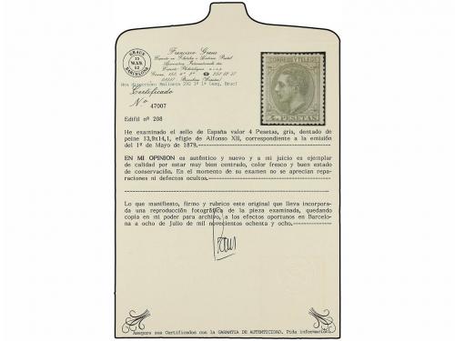 * ESPAÑA. Ed. 208. 4 pts. gris. Excelente centraje. PIEZA DE