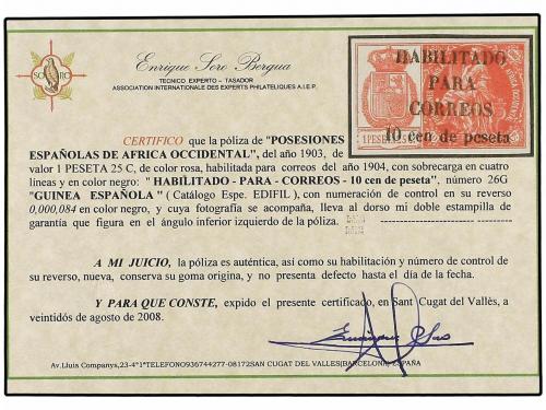 * ESPAÑA. Ed. 26G. 10 cent. s. 1,25 pts. rosa, HABILITACIÓN 