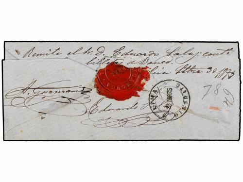 ¿ PERU. 1875. HUANCAVELICA a LIMA. 10 cts. rojo (4), mat. FE