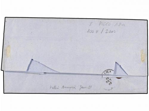 ✉ PERU. Sc. 12. 1865. PISCO a LIMA. 1 dinero rosa, mat. círc