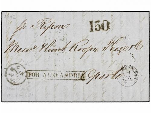 ✉ MALTA. 1862. MALTA to OPORTO (Portugal). Entire letter sen