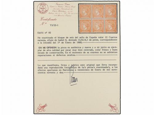 **/* ESPAÑA. Ed. 82 (6). 12 cuartos naranja. Bloque de seis,