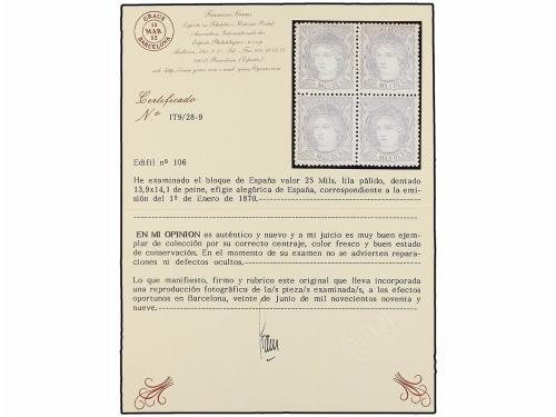 **/* ESPAÑA. Ed. 106 (4). 25 mils. gris. Bloque de cuatro, c