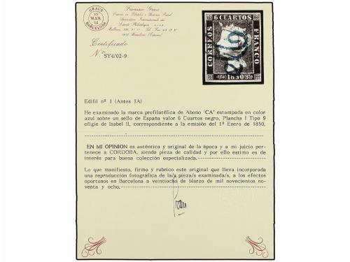 ° ESPAÑA. Ed. 1. 6 cuartos negro, tipo I. Mat. ANAGRAMA DE C