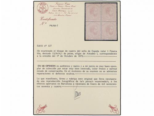 **/* ESPAÑA. Ed. 127 (4). 1 pta. lila. Bloque de cuatro, cen