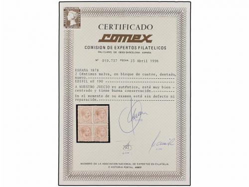 **/* ESPAÑA. Ed. 190 (4). 2 cents. malva. Bloque de cuatro.