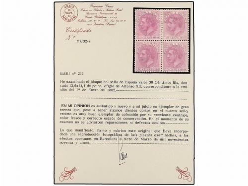 **/* ESPAÑA. Ed. 211 (4). 30 cts. lila. Bloque de cuatro, ce