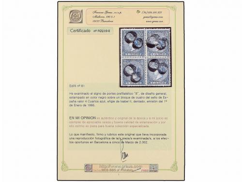 ° ESPAÑA. Ed. 81. 4 cuartos azul. Bloque de cuatro. Mat. 8 d