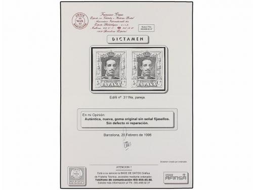 ** ESPAÑA. Ed. 311s (2). 5 cts. rosa lila. Pareja SIN DENTAR