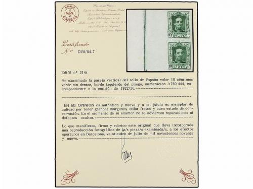 ** ESPAÑA. Ed. 314s. 10 cents. verde. Pareja SIN DENTAR, al