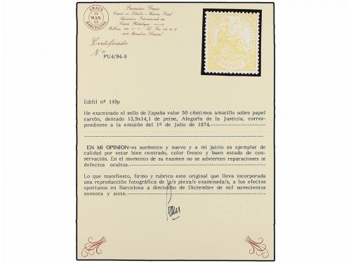 * ESPAÑA. Ed. 149p. 50 cts. amarillo PAPEL CARTÓN. Excelente