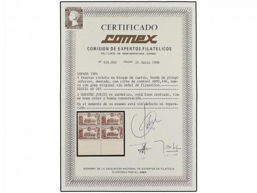 ** ESPAÑA. Ed. 265 (4). 4 pts. violeta. Bloque de cuatro, ex