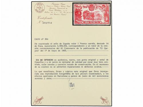 * ESPAÑA. Ed. 264. 1 pta. carmín. Centraje excelente. Cert. 