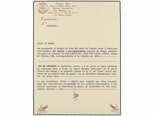 (*) ESPAÑA. Ed. 268Hc (8). 5 cts. azul. Tirada especial, sin