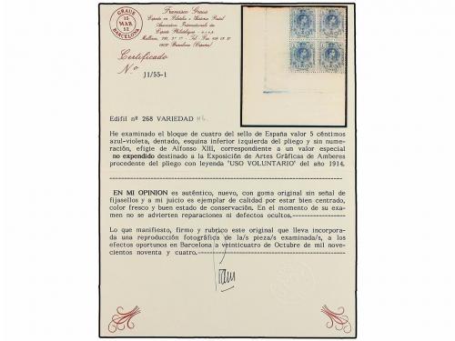 ** ESPAÑA. Ed. 268Hb. 5 cts. azul violeta. Tirada especial,