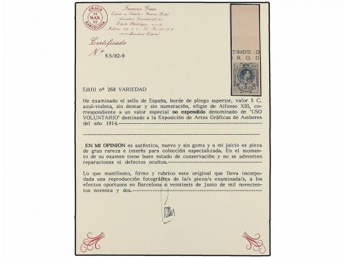 (*) ESPAÑA. Ed. 268Hc. 5 cts. azul violeta. Tirada especial,