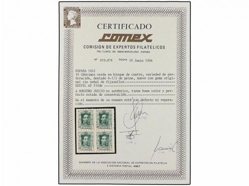 ** ESPAÑA. Ed. 314de. 10 cts. verde. Dent. 6 1/2. Bloque de