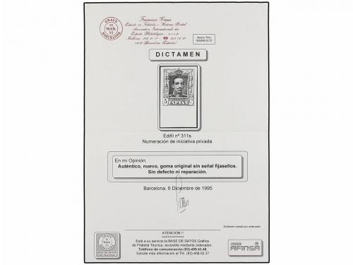 ** ESPAÑA. Ed. 311s. 5 cts. lila SIN DENTAR, borde inferior