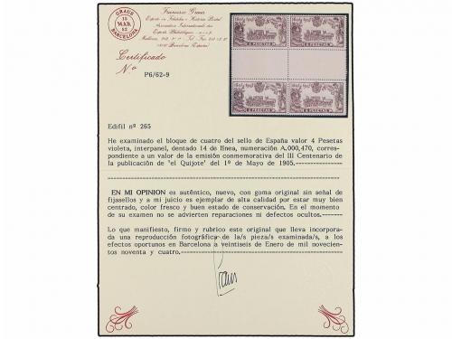 ** ESPAÑA. Ed. 265 (4). 4 pts. violeta. Bloque de cuatro con