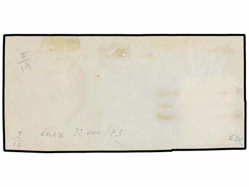 ¿ ESPAÑA. Ed. 1. 6 cuartos negro, tipo I en gran fragmento d