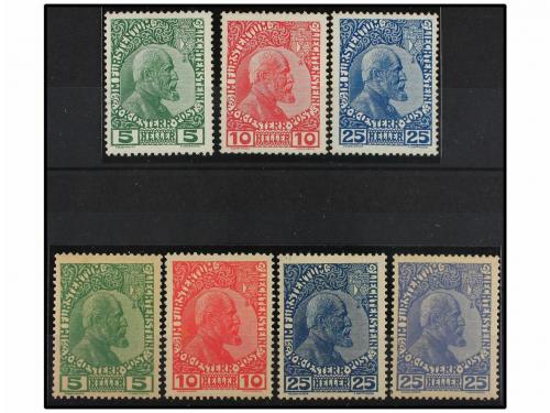 ** LIECHTENSTEIN. Yv. 1/3 + 1a/3a + 3b. 1912. Complete set, 