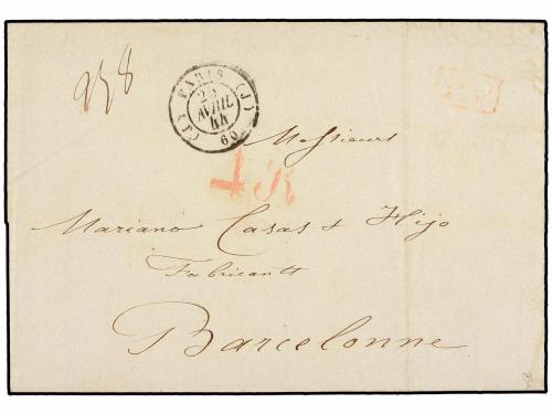 ° ESPAÑA. Ed. 1. 6 cuartos negro, tipo I. Mat. R de BARCELON