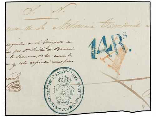 ° ESPAÑA. Ed. 1. 6 cuartos negro, tipo I. Mat. A de SANTANDE