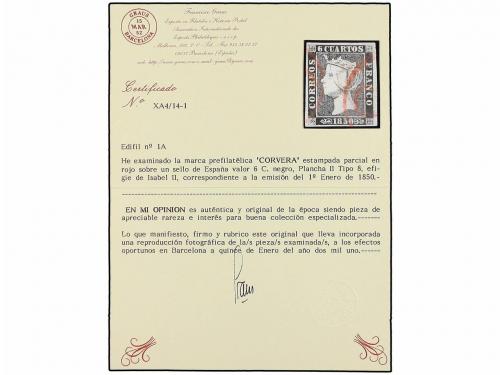 ° ESPAÑA. Ed. 1A. 6 cuartos negro, tipo II. Mat. prefilatéli