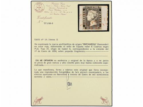 ¿ ESPAÑA. Ed. 1A. 6 cuartos negro, tipo II sobre pequeño fra