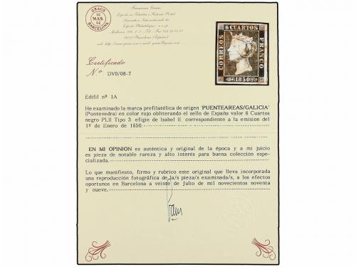 ° ESPAÑA. Ed. 1A. 6 cuartos negro, tipo II. Mat. prefilatéli