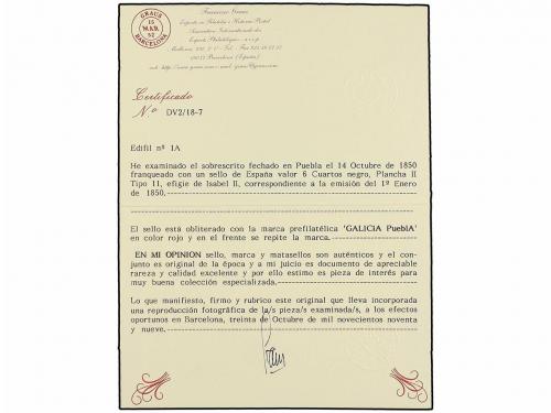 ¿ ESPAÑA. Ed. 1A. 1850. PUEBLA a SANTIAGO. 6 cuartos negro,